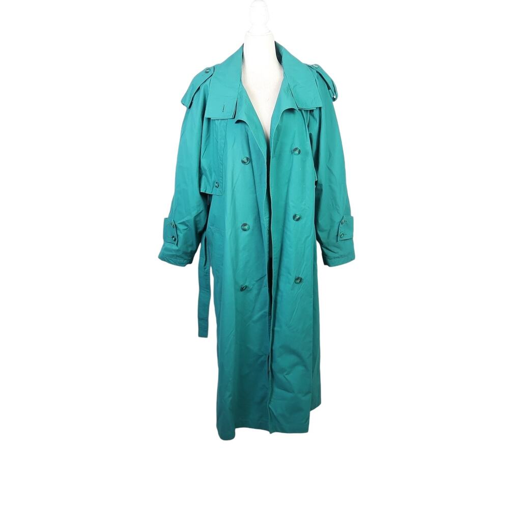 Vintage 90s Lifestyles By Mulberry Street Teal Green Trench Coat 10 View 5